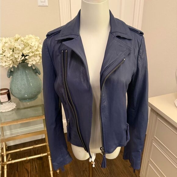 Joie Lamb Leather Navy Morton Jacket - Picture 2 of 6